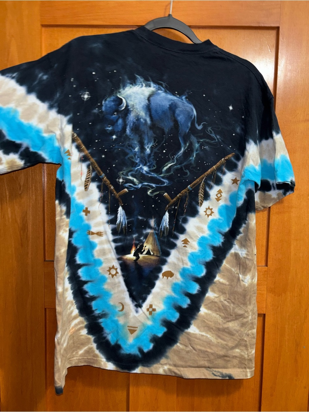 Vintage Liquid Blue Tie Dye T-Shirt Bison Skull Native American 2003 Large - Picture 5 of 5
